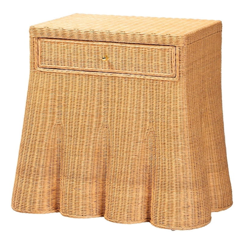 Pemberly Row Contemporary Scalloped Rattan Console Table with Drawer