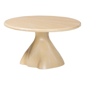Pemberly Row Marbled Resin Coffee Table with Pedestal Base in Cream