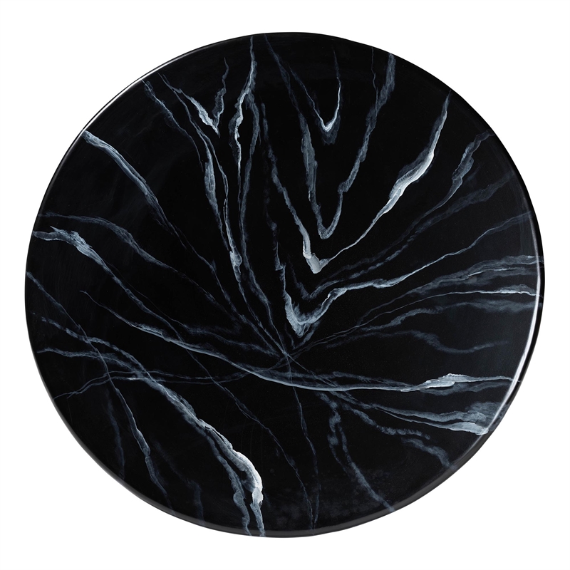 Pemberly Row Marbled Resin Coffee Table with Pedestal Base in Black