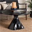 Pemberly Row Marbled Resin Coffee Table with Pedestal Base in Black