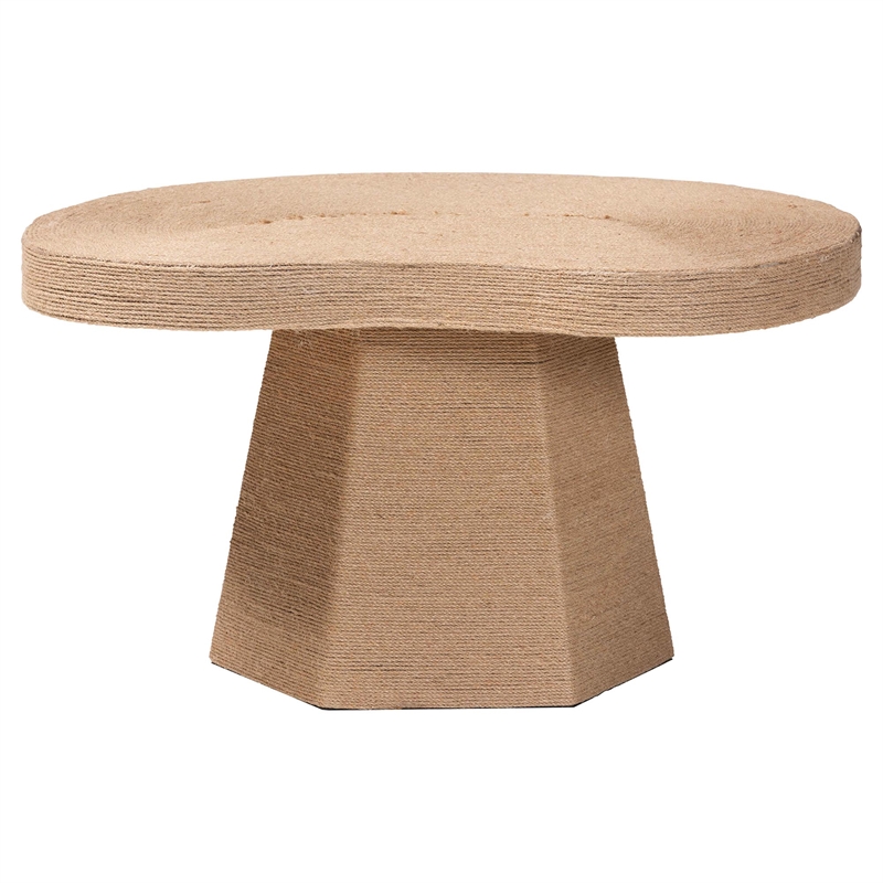 Pemberly Row Contemporary Handwoven Jute Coffee Table with Pedestal Base