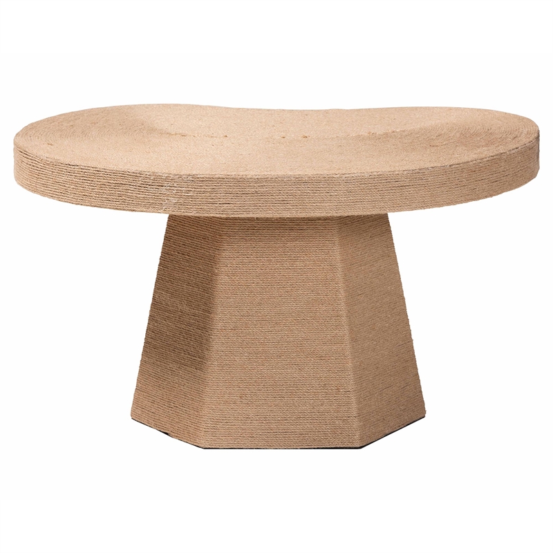 Pemberly Row Contemporary Handwoven Jute Coffee Table with Pedestal Base