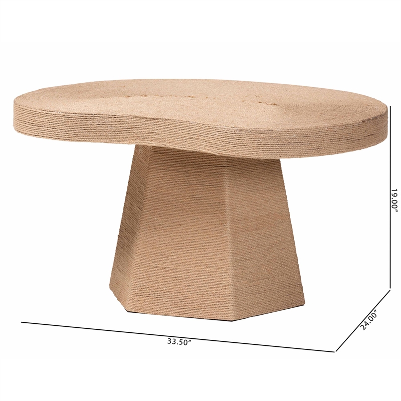 Pemberly Row Contemporary Handwoven Jute Coffee Table with Pedestal Base