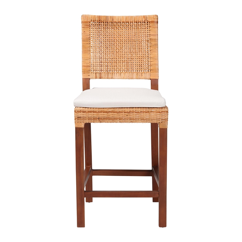Pemberly Row Rattan Counter Stool with Woven Lattice Backrest