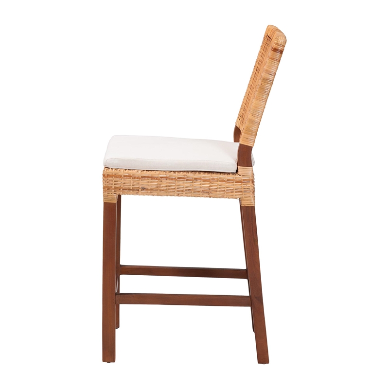 Pemberly Row Rattan Counter Stool with Woven Lattice Backrest
