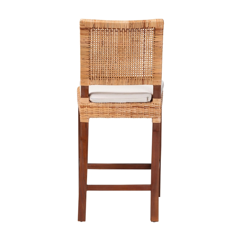 Pemberly Row Rattan Counter Stool with Woven Lattice Backrest
