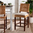 Pemberly Row Rattan Counter Stool with Woven Lattice Backrest