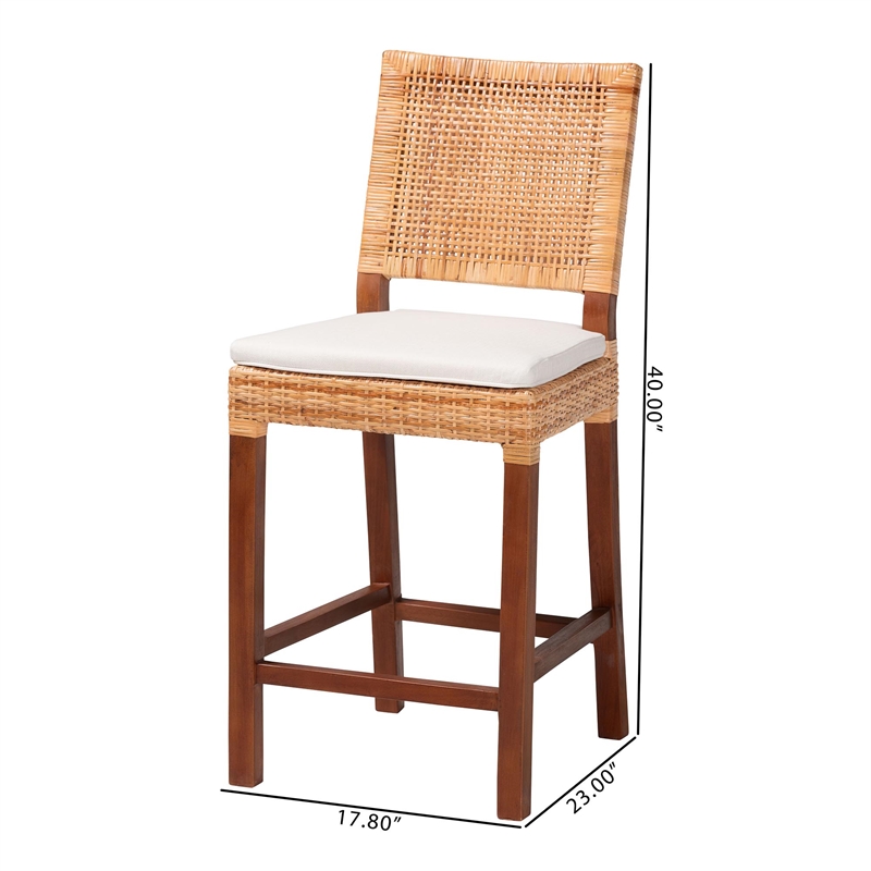 Pemberly Row Rattan Counter Stool with Woven Lattice Backrest