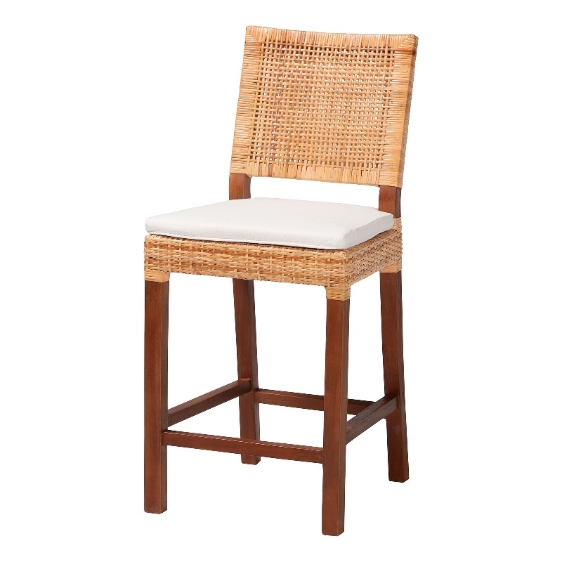 Pemberly Row Rattan Counter Stool with Woven Lattice Backrest