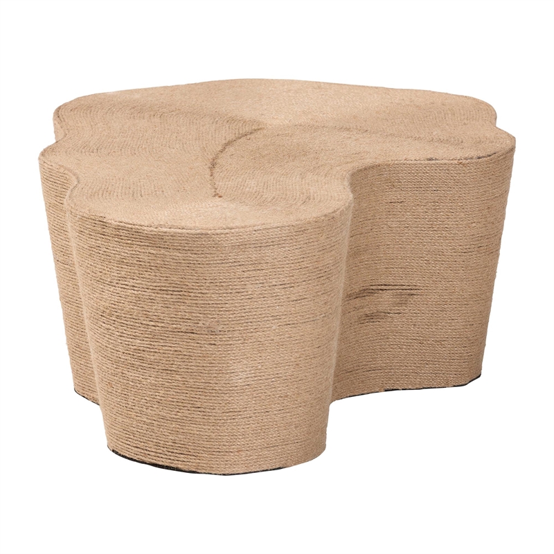 Pemberly Row Contemporary Handwoven Jute Coffee Table with Tapered Frame