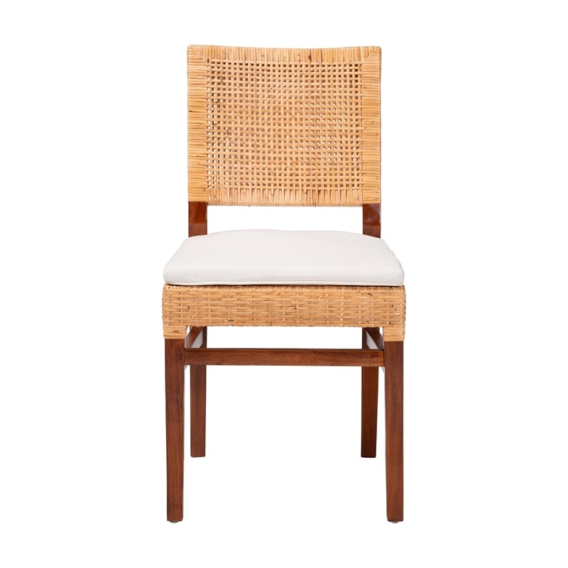 Pemberly Row Rattan Dining Chair with Woven Lattice Backrest