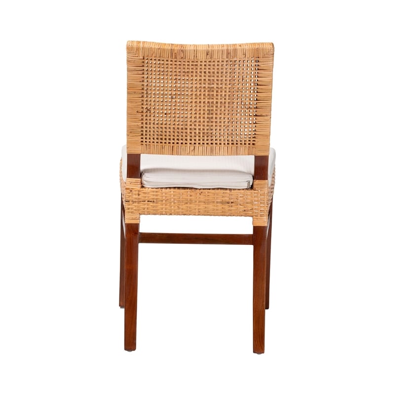 Pemberly Row Rattan Dining Chair with Woven Lattice Backrest