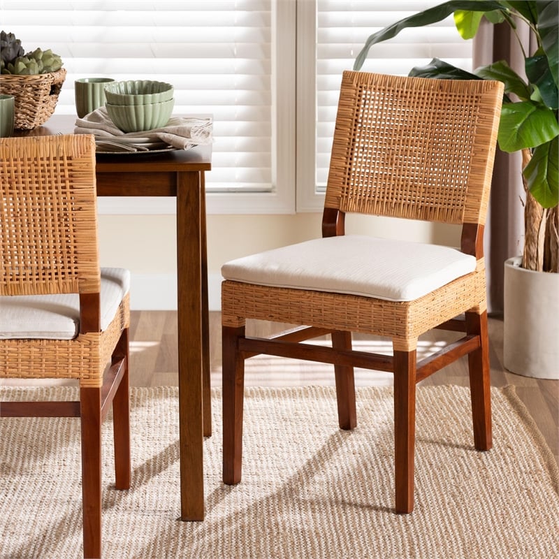 Pemberly Row Rattan Dining Chair with Woven Lattice Backrest