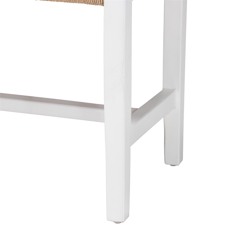 Pemberly Row Woven Paper Loom Bench with Mahogany Frame in White