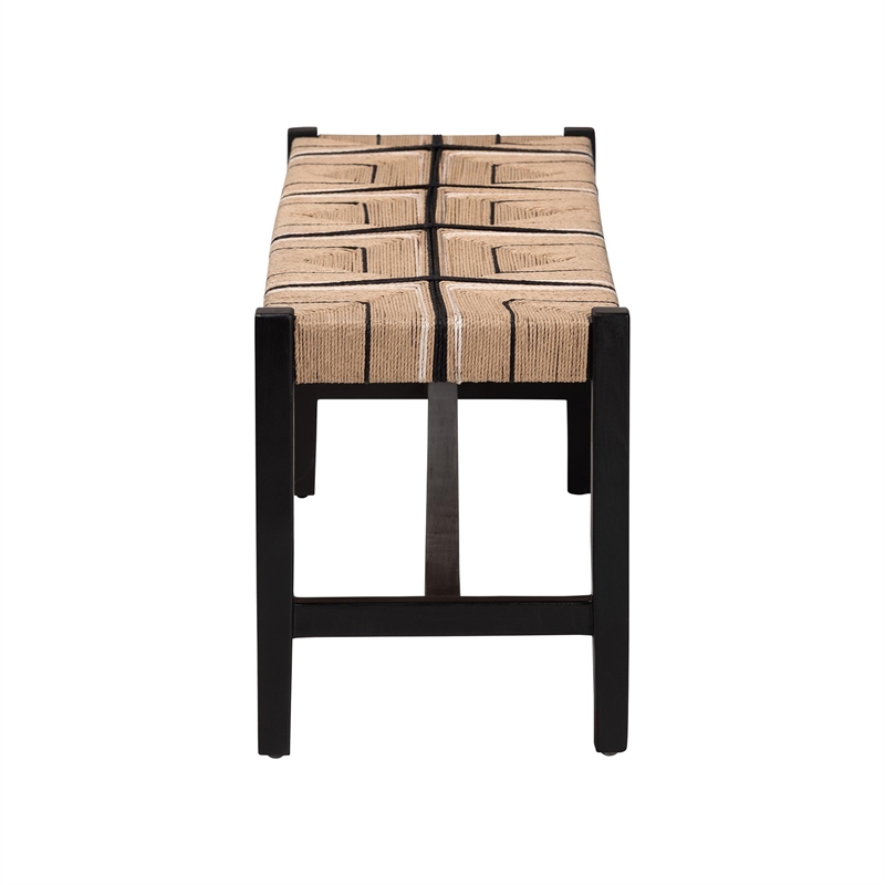 Pemberly Row Woven Paper Loom Bench with Mahogany Frame in Black