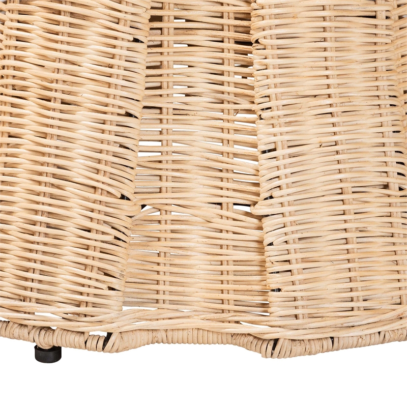 Pemberly Row Round Pleated Rattan Ottoman with Removable Cushion