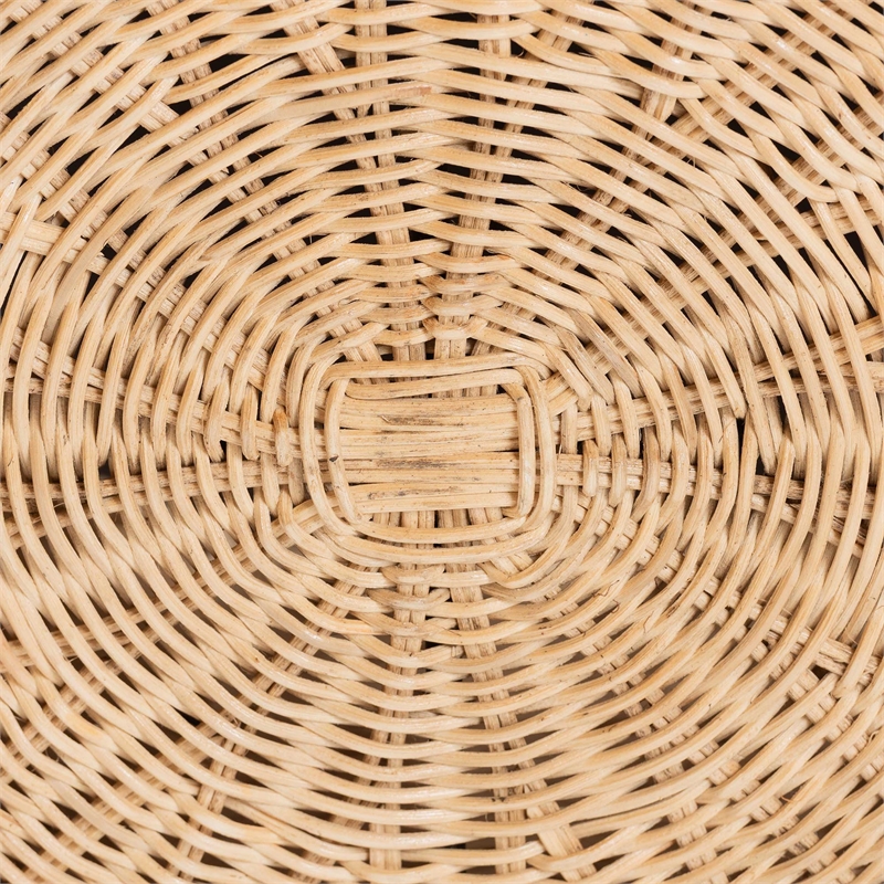 Pemberly Row Round Pleated Rattan Ottoman with Removable Cushion