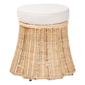Pemberly Row Round Pleated Rattan Ottoman with Removable Cushion