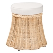Pemberly Row Round Pleated Rattan Ottoman with Removable Cushion