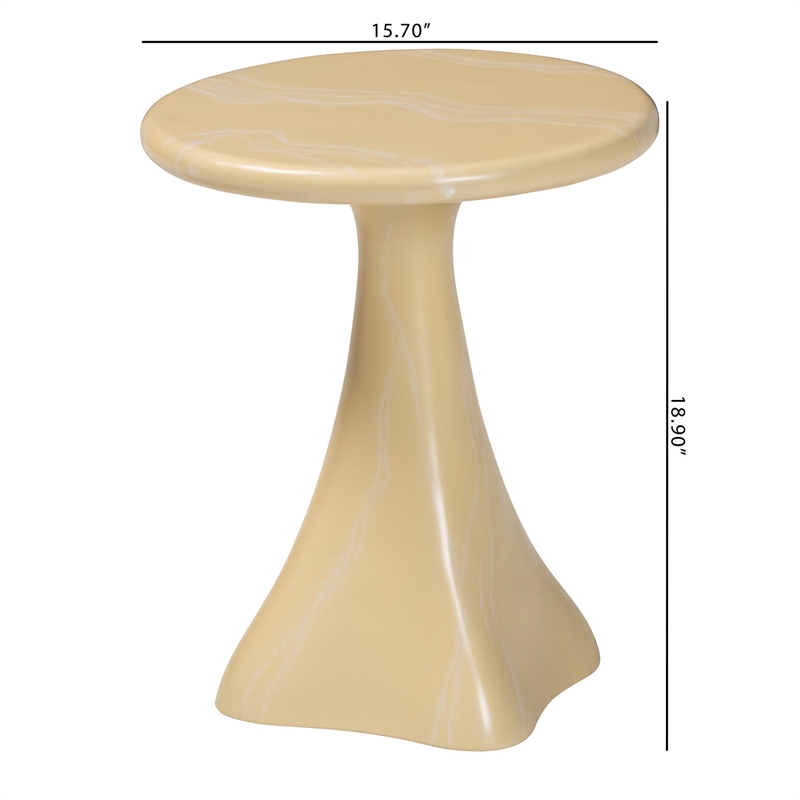 Pemberly Row Marbled Resin End Table with Pedestal Base in Cream
