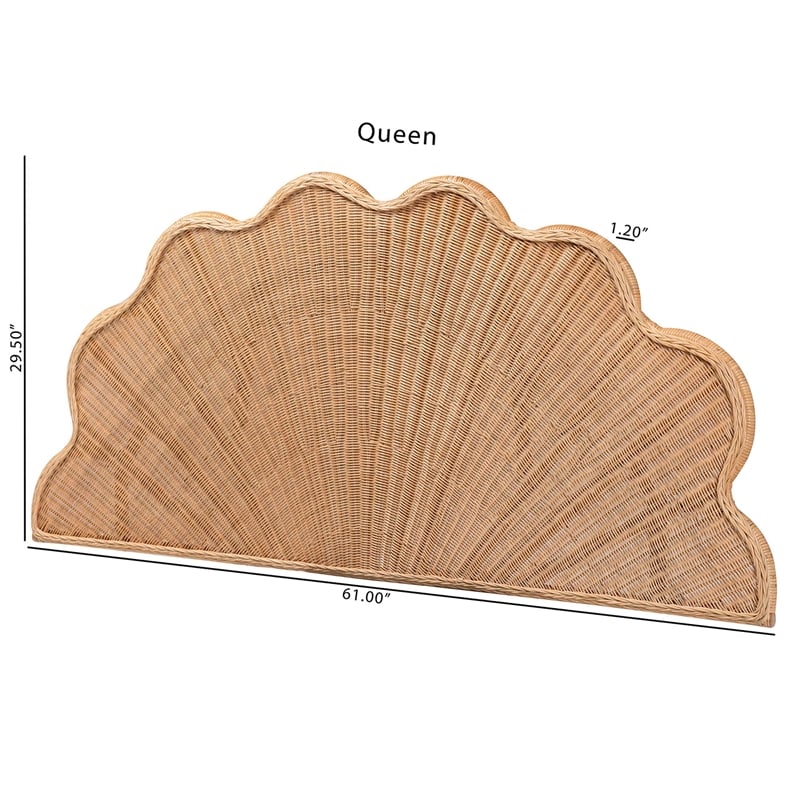 Pemberly Row Contemporary Scalloped Rattan Queen Headboard Wall-Mounted