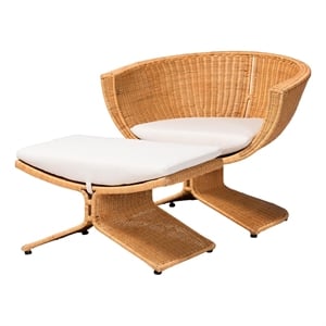 Pemberly Row Rattan 2-Piece Chair and Ottoman Living Room Set