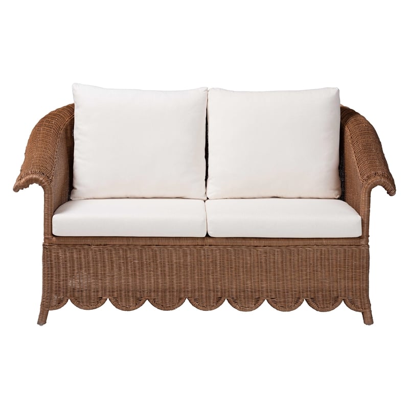 Pemberly Row Scalloped Rattan Loveseat with Removable Cushions