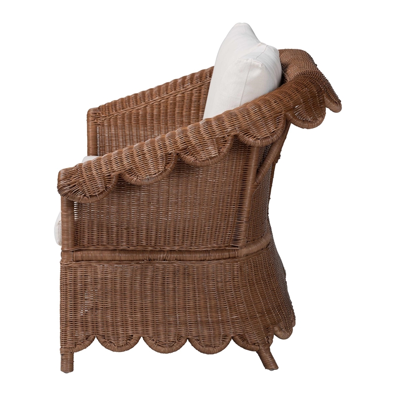 Pemberly Row Scalloped Rattan Loveseat with Removable Cushions