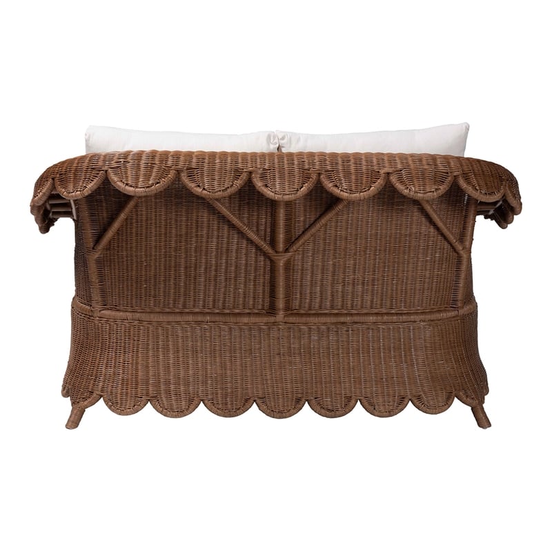 Pemberly Row Scalloped Rattan Loveseat with Removable Cushions