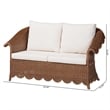 Pemberly Row Scalloped Rattan Loveseat with Removable Cushions