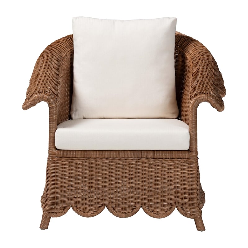 Pemberly Row Scalloped Rattan Armchair with Removable Cushions