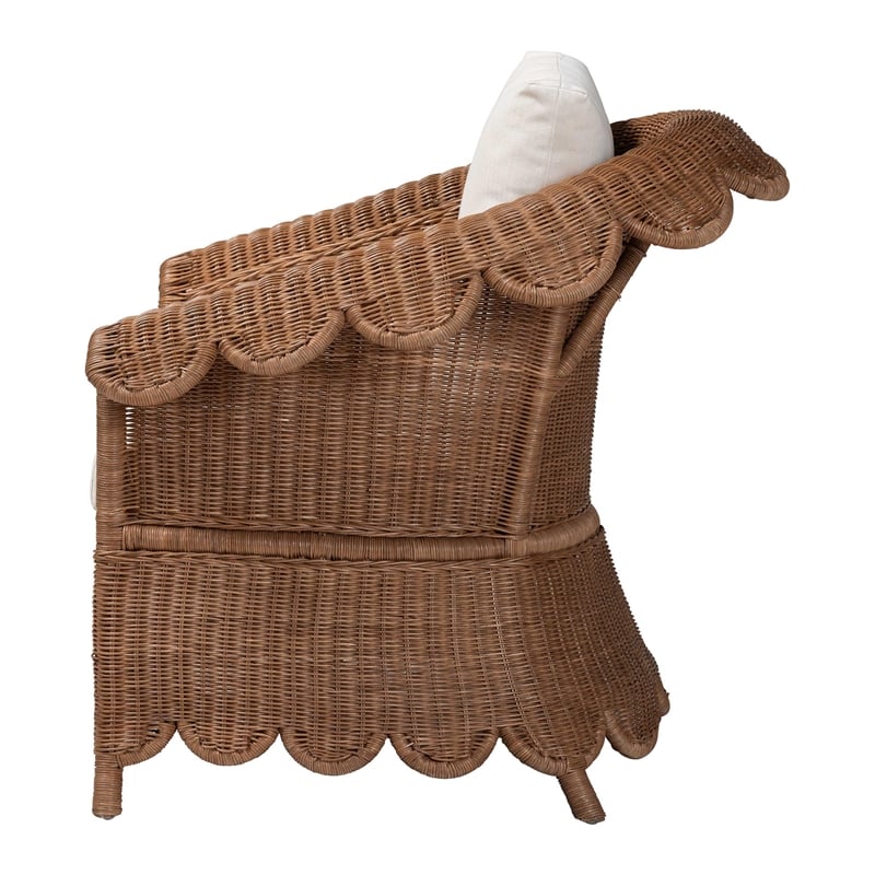 Pemberly Row Scalloped Rattan Armchair with Removable Cushions