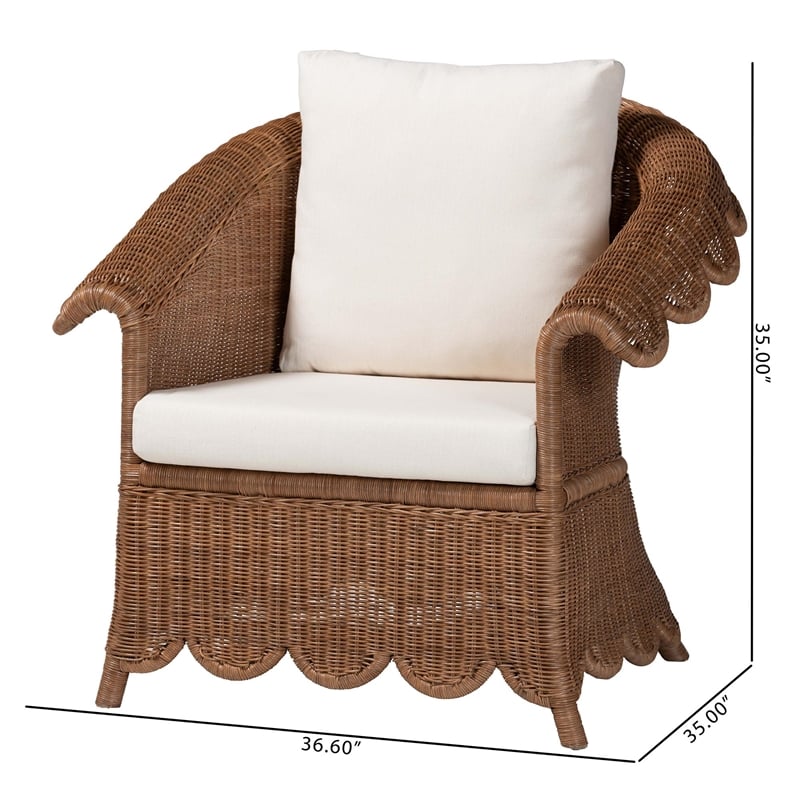 Pemberly Row Scalloped Rattan Armchair with Removable Cushions