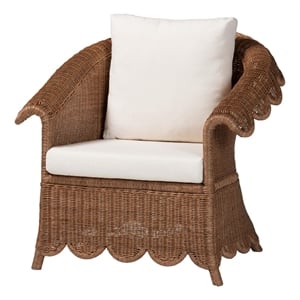 Pemberly Row Scalloped Rattan Armchair with Removable Cushions