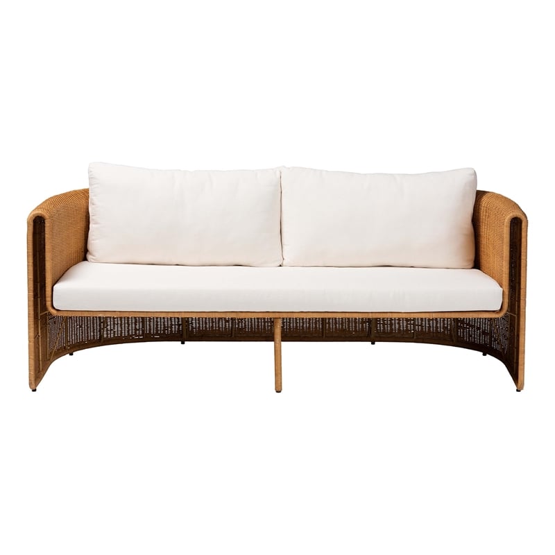 Pemberly Row Contemporary Rattan 3-Seater Sofa with U-Shaped Frame