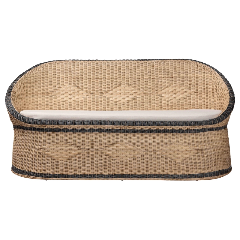 Pemberly Row Contemporary Rattan Loveseat with Diamond Weave Backrest