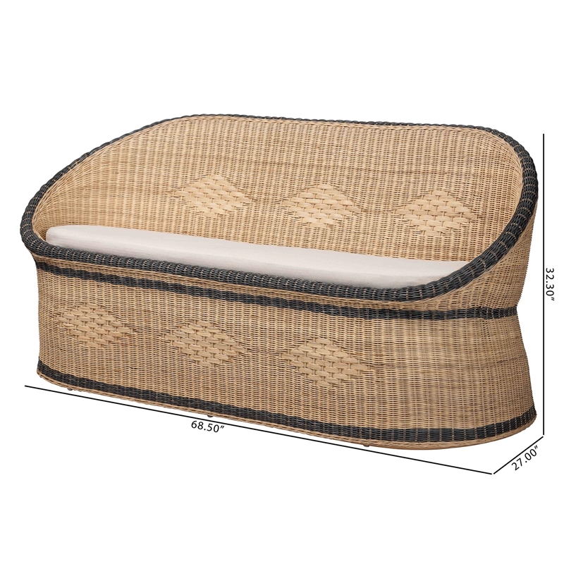 Pemberly Row Contemporary Rattan Loveseat with Diamond Weave Backrest