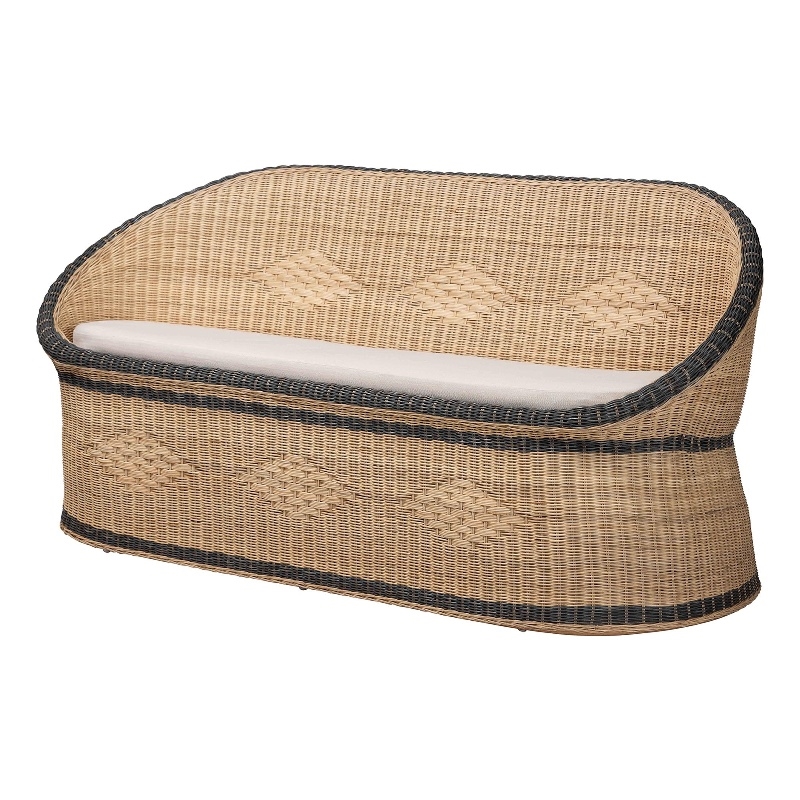 Pemberly Row Contemporary Rattan Loveseat with Diamond Weave Backrest