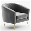 Pemberly Row Barrel Steel and Velvet Accent Chair with Gold Legs in Gray