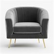 Pemberly Row Barrel Steel and Velvet Accent Chair with Gold Legs in Gray