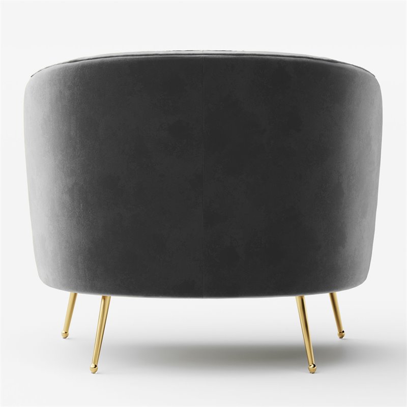 Pemberly Row Barrel Steel and Velvet Accent Chair with Gold Legs in Gray