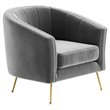 Pemberly Row Barrel Steel and Velvet Accent Chair with Gold Legs in Gray