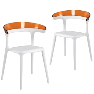 Pemberly Row Resin Patio Dining Chair in White and Orange (Set of 2)