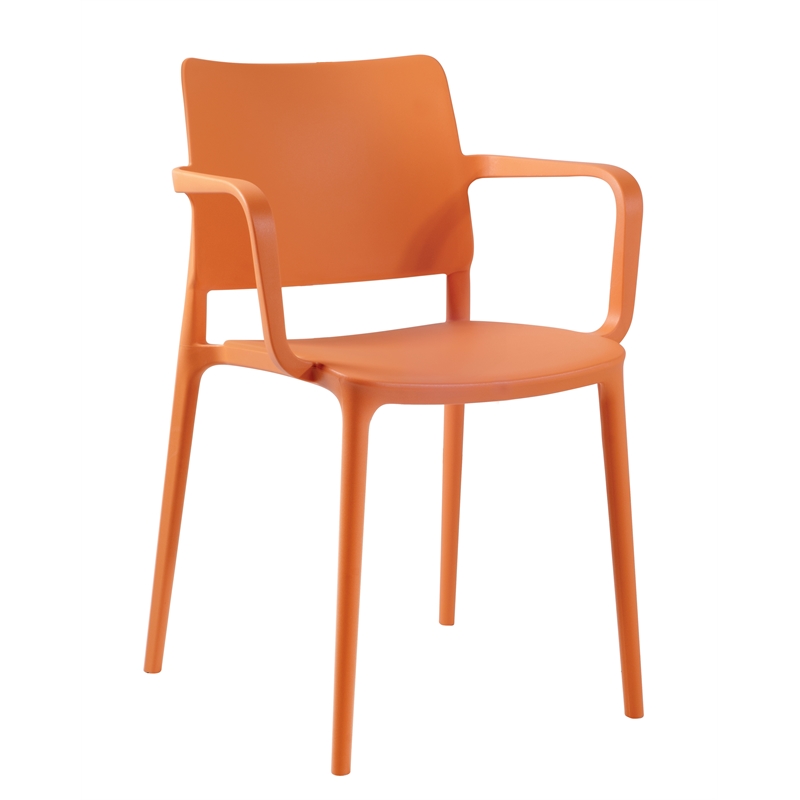 Pemberly Row Arm Resin Patio Dining Chair in Orange (Set of 2)