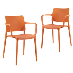 Pemberly Row Arm Resin Patio Dining Chair in Orange (Set of 2)