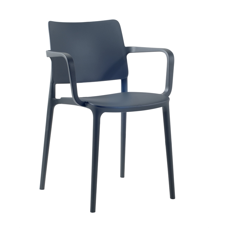 Pemberly Row Arm Resin Patio Dining Chair in Anthracite Black (Set of 2)