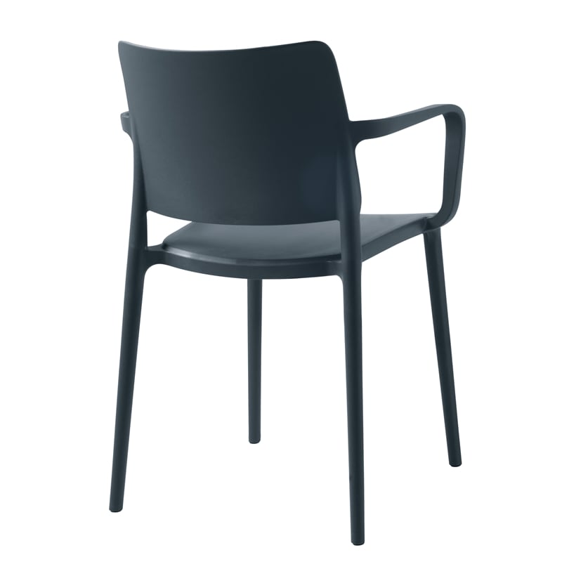 Pemberly Row Arm Resin Patio Dining Chair in Anthracite Black (Set of 2)