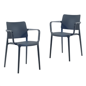 Pemberly Row Arm Resin Patio Dining Chair in Anthracite Black (Set of 2)