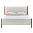 Pemberly Row Upholstered Platform Queen Bed in White Boucle Fabric