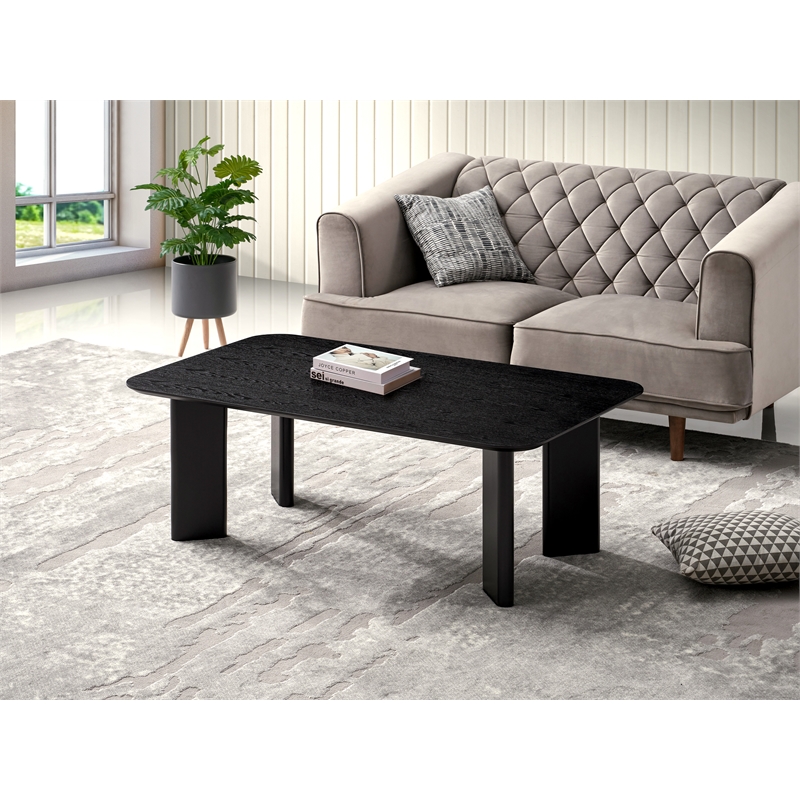 Pemberly Row Rectangular Wood Coffee Table with Rounded Corners in Black Ash